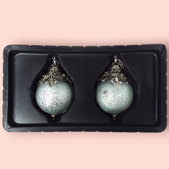 Trimsetter Christmas Ornaments Blown Glass Round Brushed Silver Fancy Gems NIB - Picture 2 of 9